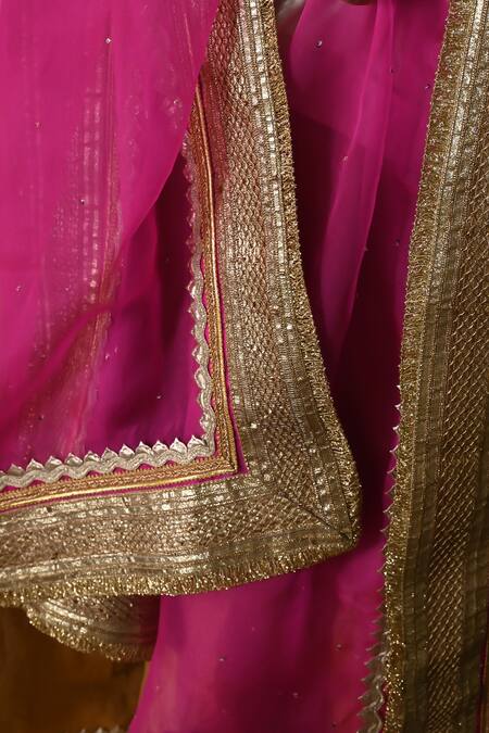 Buy_Shorshe Clothing_Pink Organza Lace, Embroidery Hot Dupatta With Trims _Online_at_Aza_Fashions