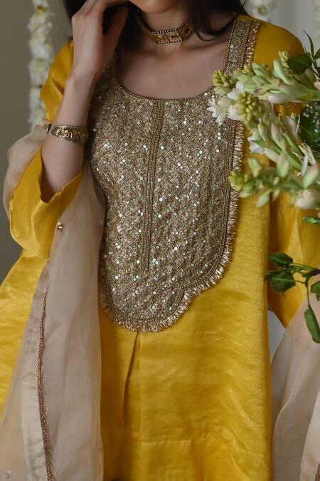 Shop_Shorshe Clothing_Ivory Organza Lace, Embroidery Deep Dupatta With _Online_at_Aza_Fashions