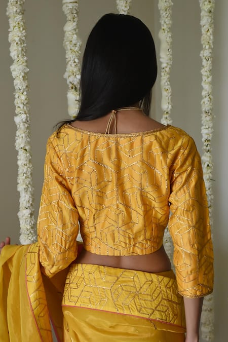 Shorshe Clothing Yellow Octa Gota Chanderi Blouse 