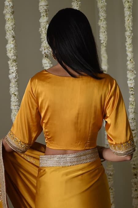 Shorshe Clothing Ochre Satin Silk Laddoo Blouse 