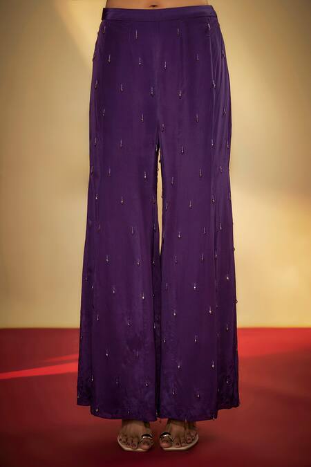 Krishna Padia Purple Crepe Sequins, Cut Work Halter Neck Embroidered Sharara Set at Aza Fashions Krishna Padia_Purple Crepe Sequins, Cut Work Halter Neck Embroidered Sharara Set _at_Aza_Fashions