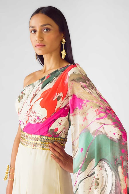 Shop_Basanti Kapde aur Koffee_Ivory Crepe Beads, Embroidery Asymmetric Embellished Jumpsuit _Online_at_Aza_Fashions