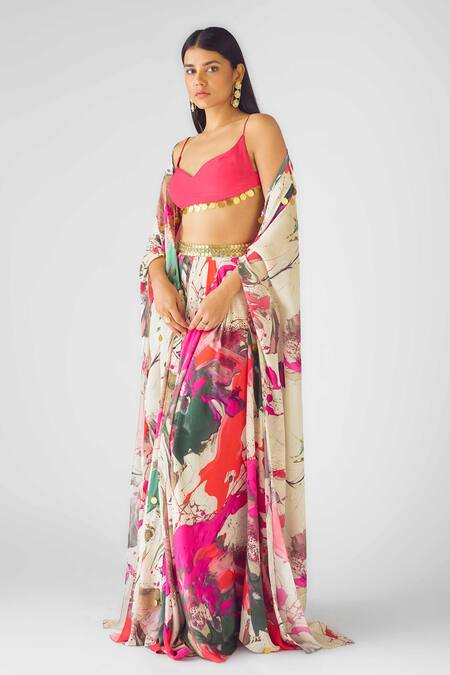 Buy Basanti - Kapde Aur Koffee Pink Crepe Beads Sweetheart Neck Embroidered Cape Set Online at Aza Fashions Buy_Basanti - Kapde Aur Koffee_Pink Crepe Beads Sweetheart Neck Embroidered Cape Set_Online_at_Aza_Fashions