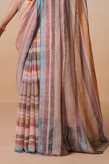 Buy Dressfolk Multi Color Handloom Cotton, Multi-colour Stripe Saree With Running Blouse Online at Aza Fashions Buy_Dressfolk_Multi Color Handloom Cotton, Multi-colour Stripe Saree With Running Blouse_Online_at_Aza_Fashions