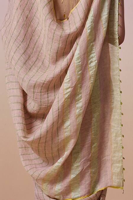 Shop Dressfolk Beige Linen Half And Green Handloom Saree With Running Blouse Online at Aza Fashions Shop_Dressfolk_Beige Linen Half And Green Handloom Saree With Running Blouse_Online_at_Aza_Fashions