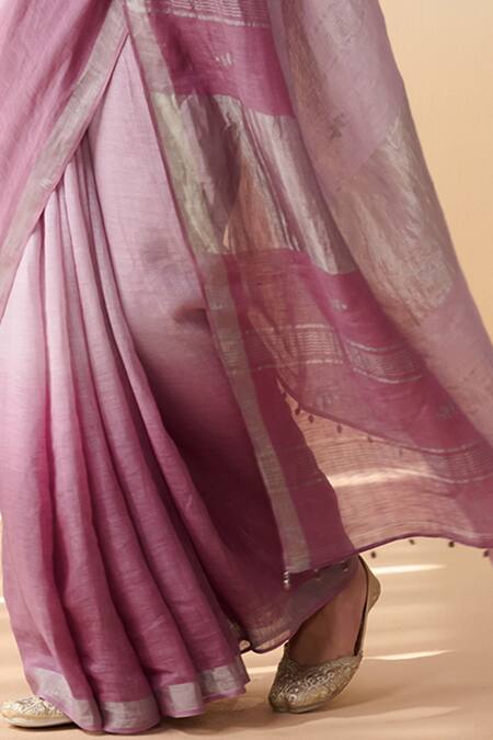 Buy_Dressfolk_Purple Handloom Cotton Ombre Linen Saree _Online_at_Aza_Fashions