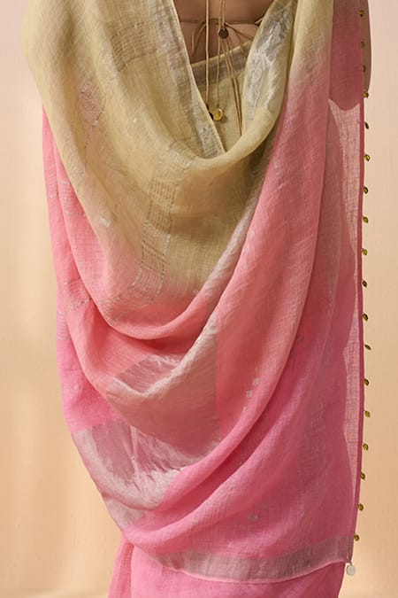 Buy Dressfolk Peach Handloom Cotton Ombre Linen Saree With Running Blouse Online at Aza Fashions Buy_Dressfolk_Peach Handloom Cotton Ombre Linen Saree With Running Blouse_Online_at_Aza_Fashions