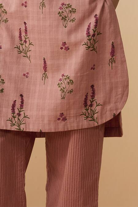 Buy Dressfolk Pink Cotton Open Neck Floral Hand Block Printed Kurta Set Online at Aza Fashions Buy_Dressfolk_Pink Cotton Open Neck Floral Hand Block Printed Kurta Set_Online_at_Aza_Fashions