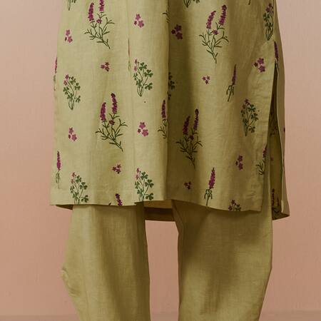 Buy Dressfolk Green Linen, Cotton Collared Sage Floral Print Kurta Set Online at Aza Fashions Buy_Dressfolk_Green Linen, Cotton Collared Sage Floral Print Kurta Set_Online_at_Aza_Fashions