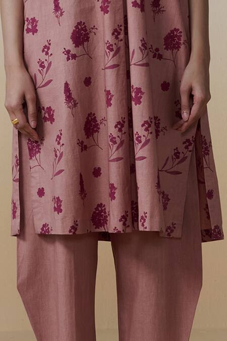 Shop_Dressfolk_Pink Poplin Collared Onion Hand Block Printed Kurta Set_Online_at_Aza_Fashions