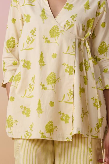 Buy Dressfolk Ivory Cotton Embroidery Open Neck Floral Print Tunic And Pant Set Online at Aza Fashions Buy_Dressfolk_Ivory Cotton Embroidery Open Neck Floral Print Tunic And Pant Set_Online_at_Aza_Fashions