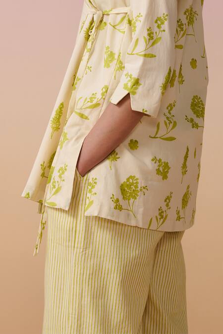 Buy Dressfolk Ivory Cotton Embroidery Open Neck Floral Print Tunic And Pant Set Buy_Dressfolk_Ivory Cotton Embroidery Open Neck Floral Print Tunic And Pant Set