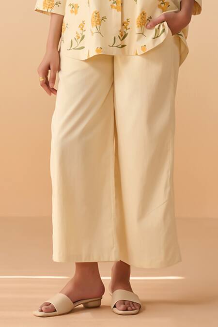 Dressfolk_Yellow Cotton Collared Floral Print Tunic And Pant Set_Online_at_Aza_Fashions