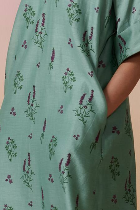 Dressfolk_Teal Chanderi Round Neck Hand Block Printed Kurta Set_Online_at_Aza_Fashions