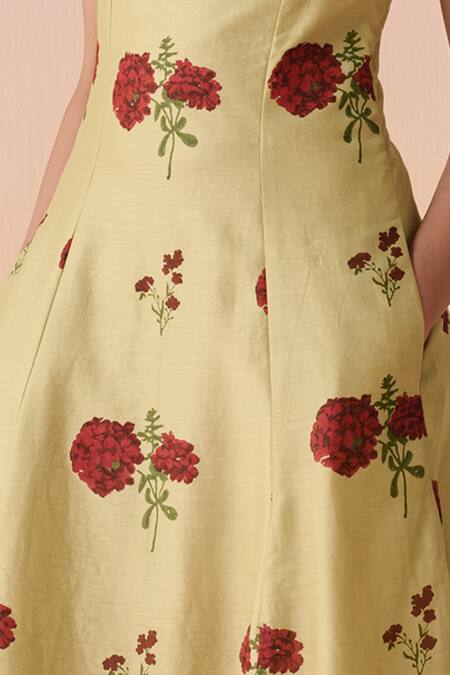 Buy Dressfolk Green Chanderi Sweetheart Neck Floral Hand Block Printed Midi Dress Online at Aza Fashions Buy_Dressfolk_Green Chanderi Sweetheart Neck Floral Hand Block Printed Midi Dress _Online_at_Aza_Fashions