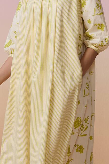 Shop_Dressfolk_Ivory Cotton Round Neck Hand Block Printed Midi Dress_Online_at_Aza_Fashions