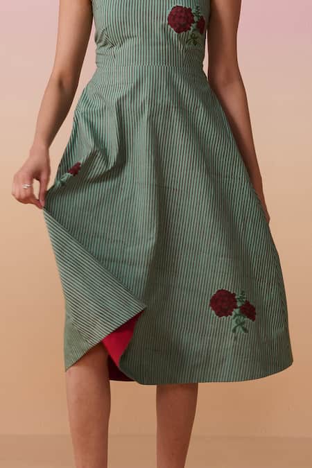 Buy Dressfolk Teal Poplin Embroidery Halter Neck Hand Block Floral Midi Dress Online at Aza Fashions Buy_Dressfolk_Teal Poplin Embroidery Halter Neck Hand Block Floral Midi Dress _Online_at_Aza_Fashions