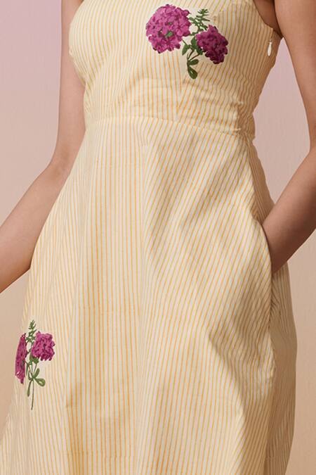 Buy_Dressfolk_Ivory Poplin Embroidery Halter Neck Floral Midi Dress_Online_at_Aza_Fashions