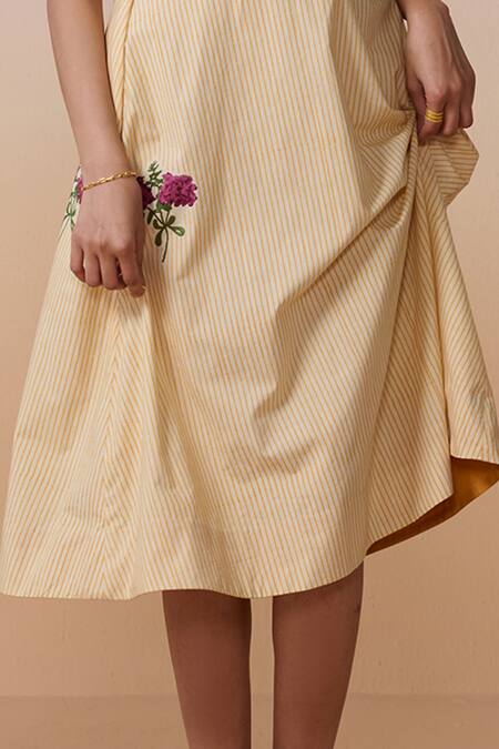 Shop_Dressfolk_Ivory Poplin Embroidery Halter Neck Floral Midi Dress_Online_at_Aza_Fashions