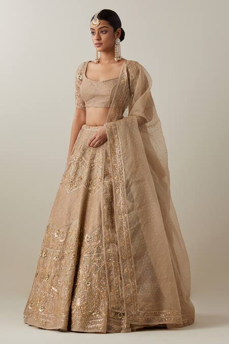 Buy Ikshita Choudhary Gold Organza Embroidery Square Neck Lehenga Set Online at Aza Fashions Buy_Ikshita Choudhary_Gold Organza Embroidery Square Neck Lehenga Set _Online_at_Aza_Fashions