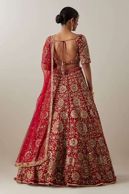 Ikshita Choudhary Red Embroidered Net Lehenga Set 