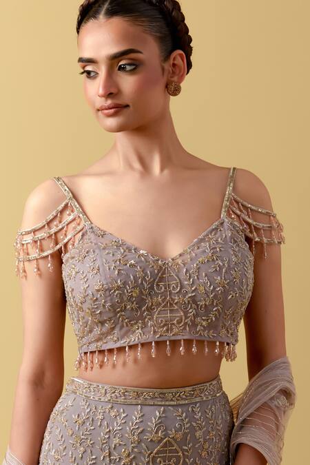 Shop Ikshita Choudhary Lavender Net, Lycra Beads, Embroidery V-neck Lehenga Set Online at Aza Fashions Shop_Ikshita Choudhary_Lavender Net, Lycra Beads, Embroidery V-neck Lehenga Set _Online_at_Aza_Fashions