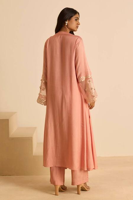 Shop_Inej_Pink Cotton Pearls Round Neck Embroidered Anarkali Suit Set _at_Aza_Fashions