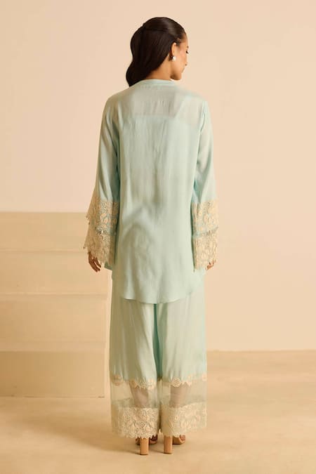 Inej Sky Blue Embroidered Jacket Set 