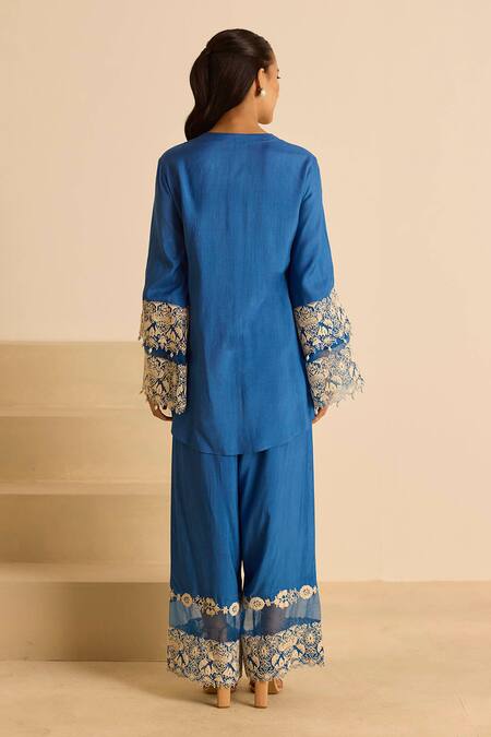 Inej Blue Embroidered Jacket Set 