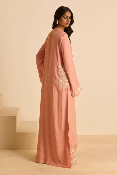 Inej Embroidered Pink Straight Cut Maxi Dress 
