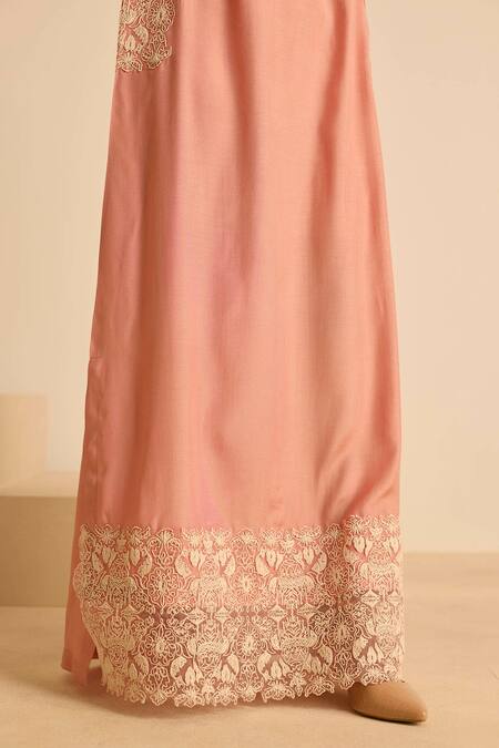 Buy_Inej_Pink Cotton, Silk Pearls, Tassels Round Embroidered Straight Cut Maxi Dress _Online_at_Aza_Fashions