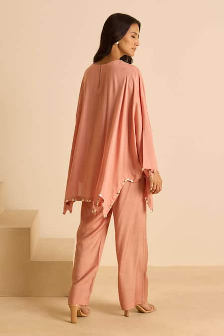 Inej Pink Pearl Embellished Kaftan & Bell Bottom Set 