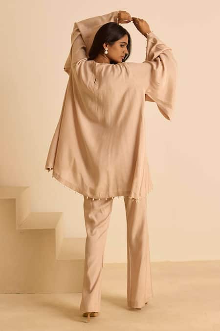 Inej Peach Square Sleeve Kaftan Set 