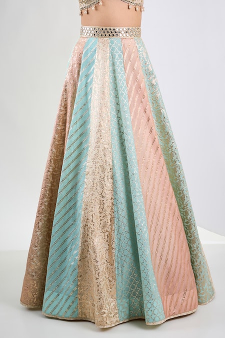 Neha Khullar Ivory Chanderi, Organza Embroidery, Mirrors Sweetheart Neck Hand Lehenga Set Online at Aza Fashions Neha Khullar_Ivory Chanderi, Organza Embroidery, Mirrors Sweetheart Neck Hand Lehenga Set _Online_at_Aza_Fashions