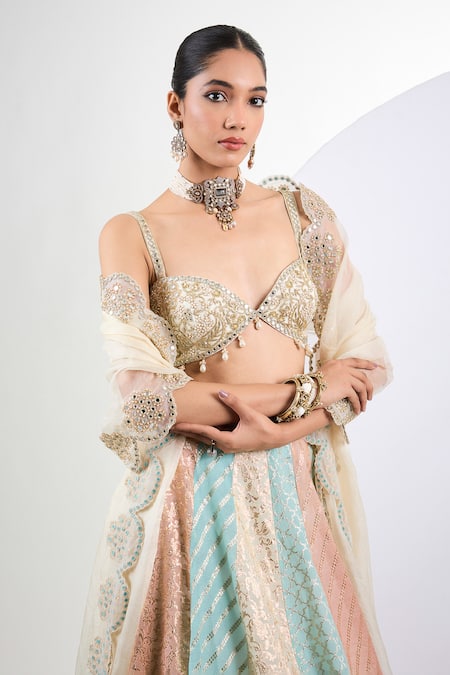 Buy Neha Khullar Ivory Chanderi, Organza Embroidery, Mirrors Sweetheart Neck Hand Lehenga Set Online at Aza Fashions Buy_Neha Khullar_Ivory Chanderi, Organza Embroidery, Mirrors Sweetheart Neck Hand Lehenga Set _Online_at_Aza_Fashions