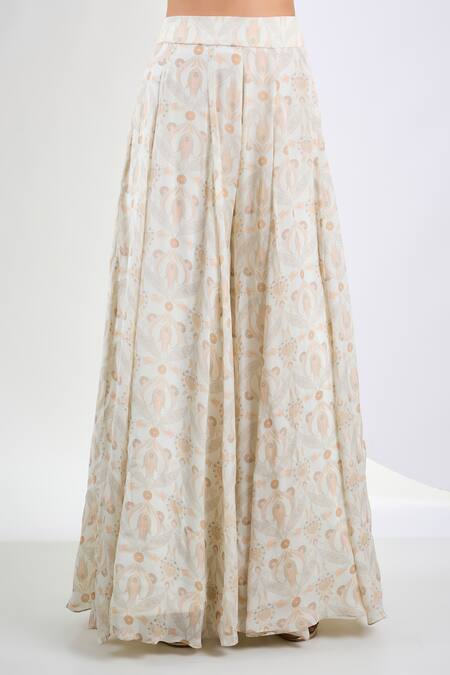 Buy Neha Khullar Ivory Chiffon Embroidery V-neck Floral Printed Sharara Set Online at Aza Fashions Buy_Neha Khullar_Ivory Chiffon Embroidery V-neck Floral Printed Sharara Set _Online_at_Aza_Fashions