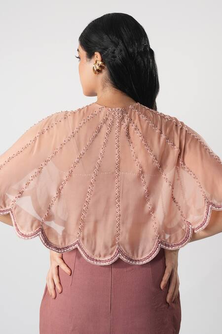 Shop_Orthodox_Pink Organza Zardozi Work Cape _at_Aza_Fashions