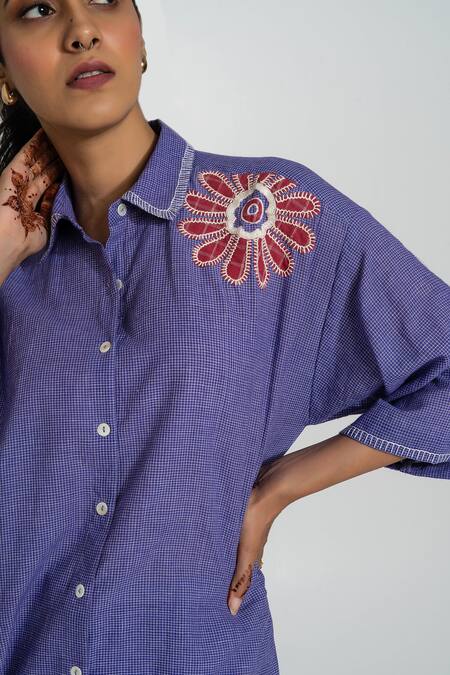 Shop_Pants And Pajamas_Purple , Handloom Embroidery Collared Hand Woven Kurta Set 