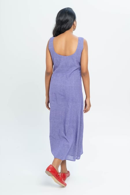 Shop Pants And Pajamas Purple Cotton Embroidery Round Neck Hand Woven Midi Dress at Aza Fashions Shop_Pants And Pajamas_Purple Cotton Embroidery Round Neck Hand Woven Midi Dress _at_Aza_Fashions