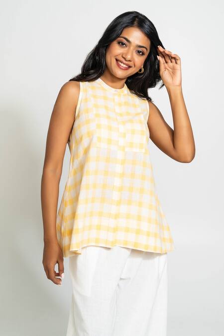 Shop Pants And Pajamas Yellow Cotton Round Neck And White Hand Woven Set Online at Aza Fashions Shop_Pants And Pajamas_Yellow Cotton Round Neck And White Hand Woven Set _Online_at_Aza_Fashions