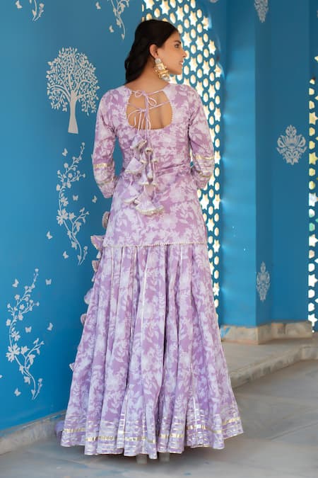 Pomcha Jaipur Printed Lilac Kurta Set With Dupatta 