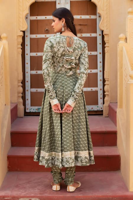 Pomcha Jaipur Printed Anarkali Kurta Set With Dupatta 