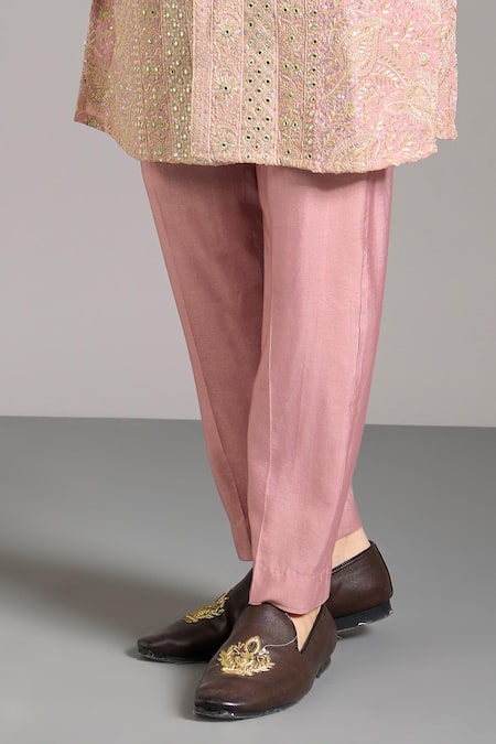 Rabani & Rakha_Pink Silk, Cotton Sequins Embroidered Kurta And Pant Set _Online_at_Aza_Fashions