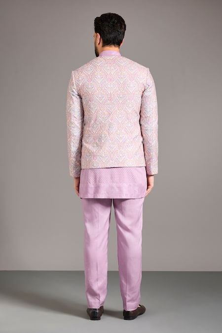 Shop Rabani & Rakha Purple Silk, Cotton Zari, Embroidery Indo Jacket Kurta Set at Aza Fashions Shop_Rabani & Rakha_Purple Silk, Cotton Zari, Embroidery Indo Jacket Kurta Set _at_Aza_Fashions