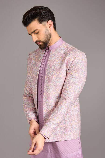 Rabani & Rakha Purple Silk, Cotton Zari, Embroidery Indo Jacket Kurta Set Online at Aza Fashions Rabani & Rakha_Purple Silk, Cotton Zari, Embroidery Indo Jacket Kurta Set _Online_at_Aza_Fashions
