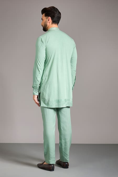 Rabani & Rakha_Sapphire Silk, Cotton Embroidery, Zari Sage Green Dola Indo Jacket Set _Online_at_Aza_Fashions