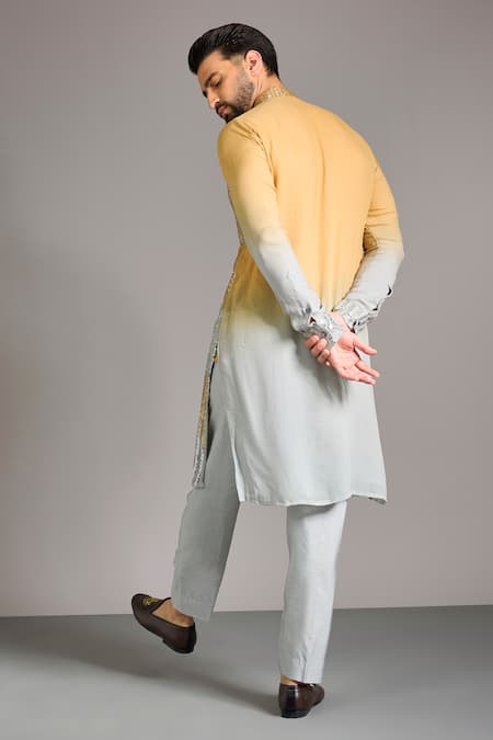 Shop_Rabani & Rakha_Multi Color Gingham, Cotton, Silk Sequins, Embroidery Kurta Set _at_Aza_Fashions