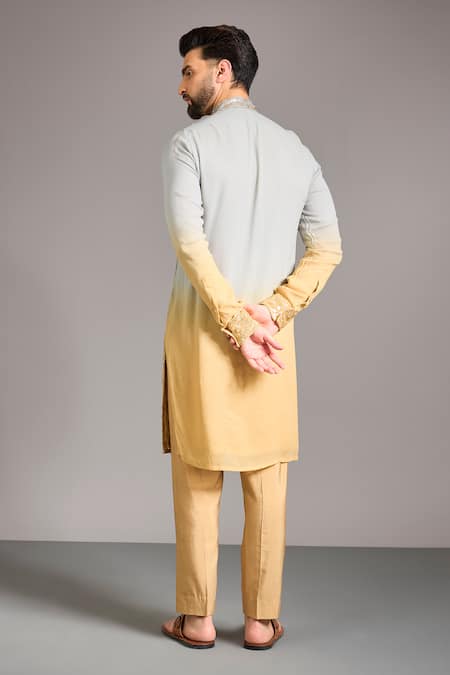 Shop_Rabani & Rakha_Multi Color Cotton Embroidery, Sequins Gorgette Kurta Set _at_Aza_Fashions