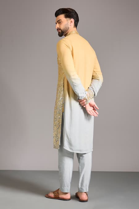 Shop_Rabani & Rakha_Gold Cotton, Silk Embroidery, Sequins Kurta Set _at_Aza_Fashions
