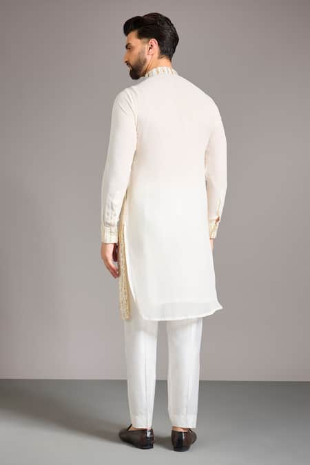 Shop_Rabani & Rakha_Ivory Cotton, Silk Sequins Embroidered Kurta Set _at_Aza_Fashions